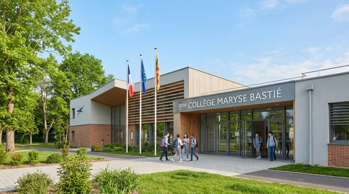 Collège Maryse Bastié : façade moderne et accueillante sous un ciel bleu.
