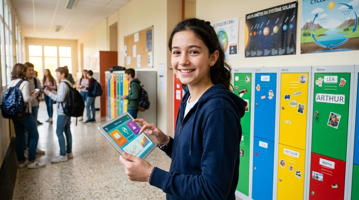 Élève utilisant une tablette dans un collège moderne, ENT 78