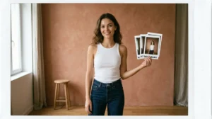 Jeune mannequin posant naturellement dans un studio minimaliste pour illustrer comment devenir une mannequin professionnelle.