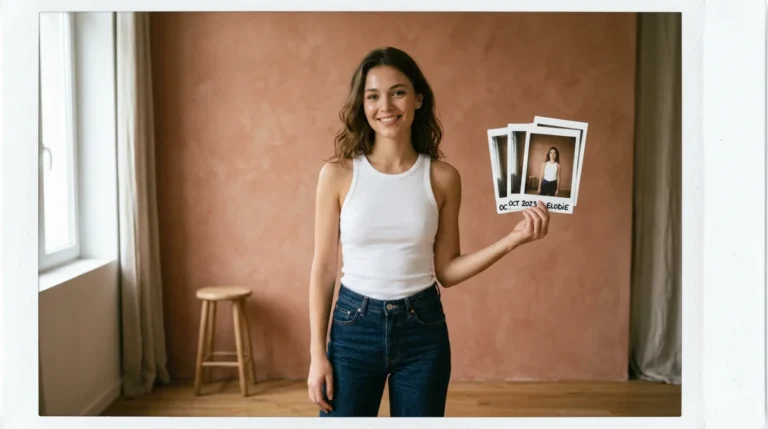Jeune mannequin posant naturellement dans un studio minimaliste pour illustrer comment devenir une mannequin professionnelle.