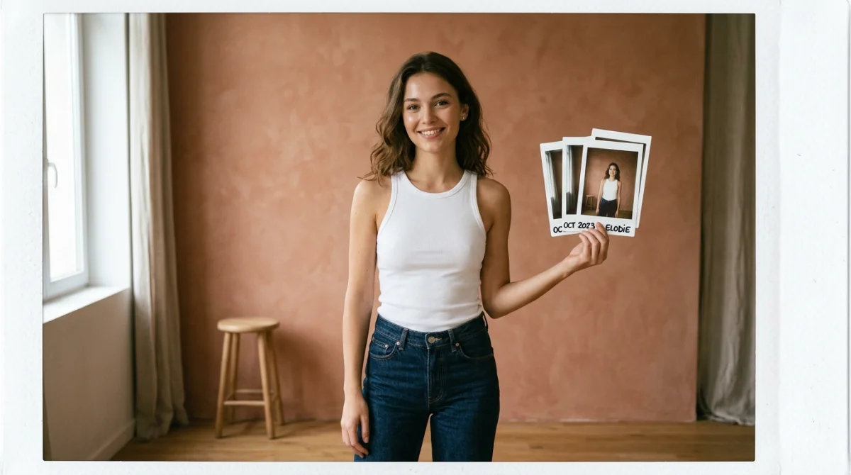 Jeune mannequin posant naturellement dans un studio minimaliste pour illustrer comment devenir une mannequin professionnelle.